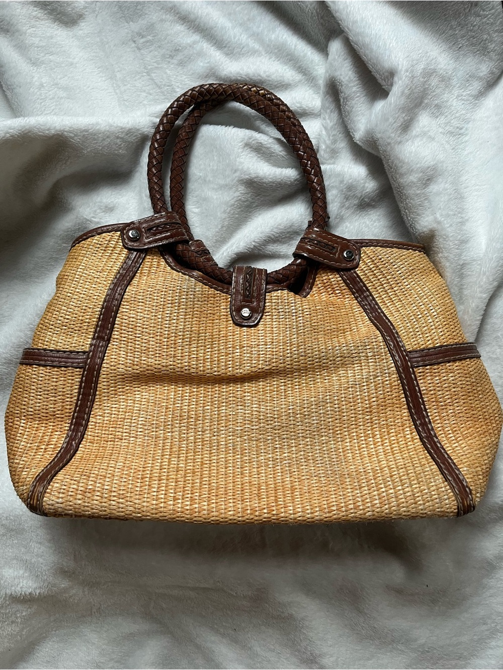 Fossil Moderno Vintage wicker and brown leather braided handbag